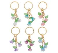 DELORIGIN 6 porte Clés en Forme de Muguet Perles en Verre avec Breloques en Forme de Feuille en Acrylique Fermoirs Pivotants Porte Clés pour Clés Sac Porte Clés Décoration D'Appareil Photo
