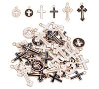 DELORIGIN 60 pcs Croix Charms Breloques Croix Émail Pendentif 6 Styles Charms pour Bracelet Métal Chrétien Charmes Émail Jésus Croix Charme pour la Fabrication de Bijoux Bracelets Collier Porte Clés