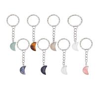 DELORIGIN 8 pendentif Porte Clés en Cristal en Forme de Lune Porte Clés en Pierres Précieuses Naturelles en Cristal de Quartz Mini Pierre Précieuse pour Femmes et Hommes Sac de Clé de Voiture pour