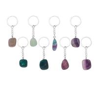 DELORIGIN 8 pendentif Porte Clés en Fluorite Naturelle Porte Clés en Pierres Précieuses Perles de Cristal Breloques en Pierre Polie pour Femmes et Hommes Clés de Voiture Cadeaux Sacs à Dos Écouteurs