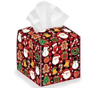 DELORIGIN Boîte à mouchoirs en cuir avec éléments de Noël - Carré - Pliable - Boîte de rangement - Organisateur de mouchoirs - Pour la maison, le bureau, la voiture