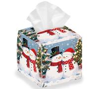 DELORIGIN Boîte de rangement carrée en cuir pour mouchoirs, motif bonhomme de neige de Noël, boîte de rangement pliable, étanche, pour la maison, la chambre à coucher, le bureau, la voiture