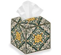 DELORIGIN Boîte de Rangement Pliable Carrée à Motifs Rétro Classiques Étui à Serviettes en Papier en Cuir Imperméable Organiseur pour Chambre à Coucher Bureau Voiture 13 x 13 x 13cm