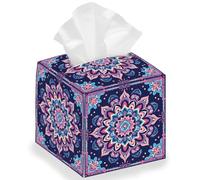 DELORIGIN Boîte de Rangement Pliable Carrée en Forme de Lotus et Mandala Rétro Étui à Serviettes en Papier en Cuir Imperméable Organiseur pour Chambre à Coucher Bureau Voiture 13 x 13 x 13cm