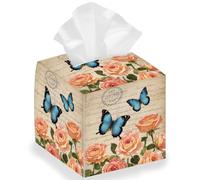 DELORIGIN Boîte de Rangement Pliable Carrée en Forme de Papillon Rétro Étui à Serviettes en Papier en Cuir Imperméable Organiseur pour Chambre à Coucher Bureau Voiture 13 x 13 x 13cm