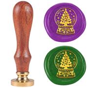 DELORIGIN Boule de Cristal Arbre de Noël 25mm Cachet de Cire Tête en Laiton Amovible avec Manche en Bois Cire à Cacheter pour Enveloppe Invitations de Noël Décor Cadeau Sceau Cire
