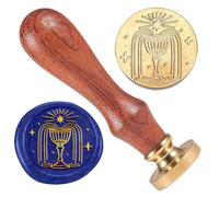 DELORIGIN Cachet de Cire du Saint Graal Tampon de Cire Magique à Tête en Laiton de 25mm avec Manche en Bois pour Emballage Cadeau Enveloppes Cartes Lettres Emballages de Vin