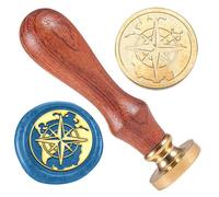 DELORIGIN Cachet de Cire en Forme de Boussole pour Carte du Monde Cachet en Relief Tête de Cachet de Cire Amovible en Laiton de 25mm avec Manche en Bois Invitations de Mariage Enveloppes Cadeaux