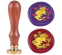 DELORIGIN Cachet de Cire en Forme de Chat Mignon Motif Fleurs en Relief Amovible 1" tête de Cachet en Laiton avec Manche en Bois pour Anniversaires Invitations Cartes de Vœux Enveloppes