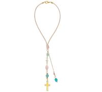DELORIGIN Croix Suspendue pour Miroir de Voiture Ornement en Amazonite et Perles de Cristal Porte Clés Porte Bonheur pour Sac Fenêtre Miroir de Voiture Porte Jardin Balcon Décoration de la Maison