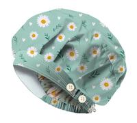 DELORIGIN Daisies - Bonnet exfoliant réglable en coton pour infirmières, médecins et chirurgiens - Avec bouton et bandeau éponge - Pour infirmières et cuisiniers