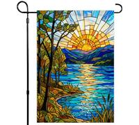 DELORIGIN Drapeaux de jardin printemps été pour extérieur, 71 x 101 cm, double face, lever de soleil, paysage, jute, bienvenue, cour, décoration extérieure saisonnière pour jardin, véranda, terrasse