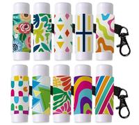 DELORIGIN Lot de 10 porte-rouges à lèvres colorés à clipser avec fermeture en métal élastique pour ranger le baume à lèvres et chapstick, Fleurs et feuilles abstraites, 45x55mm