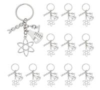 DELORIGIN Lot de 12 porte-clés avec symbole scientifique ADN double hélix microscope en alliage pour laboratoire, biologie, enseignant, remise de diplôme, étudiant, amoureux de la science