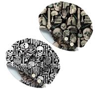 DELORIGIN Lot de 2 bonnets de travail unisexe avec motif de crâne, squelette, organe, anatomie, réglable, avec bouton, bandeau anti-transpiration, pour infirmière, cuisine, travaux ménagers