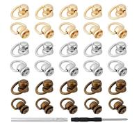DELORIGIN Lot de 30 anneaux en D pour sac à main, clous à boule, 3 couleurs, rivets en D pour sac à main en cuir, boutons rotatifs, accessoires artisanaux, portefeuille, bandoulière, kit de conversion