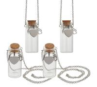 DELORIGIN Lot de 4 bouteilles commémoratives en verre pour poils d'animaux de compagnie - Avec chaîne en fer et pendentifs en forme de cœur - Urne souvenir pour chiens et chats - Pour les cendres des