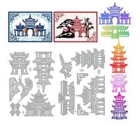 DELORIGIN Matrices de Découpe de Bâtiments Chinois Pochoirs de Découpe en Acier au Carbone Tour Pagode Temple Gaufrage Modèle de Scrapbooking pour la Fabrication de Cartes Invitation Album Décor