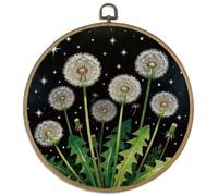 DELORIGIN Pissenlit - Cadre rond - 26 cm - Tenture murale rétro - Impression sur toile - Impression d'art dans un cadre circulaire - Pour murs - Style maison de campagne - Porte