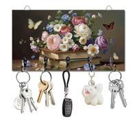 DELORIGIN Porte Clés Mural en Bois à Motif de Fleurs Rétro avec 5 crochet Organiseur de Rangement pour Clés Décoration Murale Porte Entrée Cuisine Cadeau pour une Nouvelle Maison