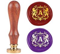 DELORIGIN Sceau de Cire à Emblème de Lion Lettre A 25mm Tampons de Scellement Tête en Laiton Amovible avec Manche en Bois pour Carte de Vœux Lettre Invitations Carte Cadeau