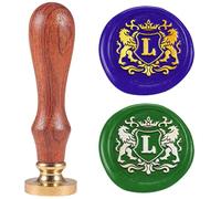 DELORIGIN Sceau de Cire à Emblème de Lion Lettre L 25mm Tampons de Scellement Tête en Laiton Amovible avec Manche en Bois pour Carte de Vœux Lettre Invitations Carte Cadeau