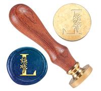 DELORIGIN Sceau de Cire avec Initiales de L'Alphabet L Tampon en Relief Lettres Vintage Élégant Botanique Fleurs Feuilles Amovible 25mm pour Invitations de Mariage Enveloppes