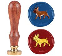 DELORIGIN Sceau de Cire Bulldog 25mm Tampons de Scellement pour Chiot Tampon de Scellement à Tête en Laiton Amovible avec Manche en Bois pour Enveloppe Carte Décoration Invitations Emballage Cadeau