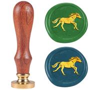 DELORIGIN Sceau de Cire Cheval au Galop 25mm Tampons de Scellement Tête en Laiton Amovible avec Manche en Bois pour Enveloppes Cartes de Vœux Invitations