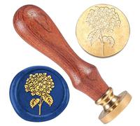 DELORIGIN Sceau de cire d'hortensia de 2,5 cm - Sceau à tête amovible en laiton avec poignée en bois - Pour enveloppes, cartes, lettres, fêtes
