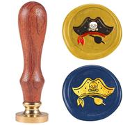 DELORIGIN Sceau de cire en forme de chapeau de pirate, tête en laiton amovible de 2,5 cm avec poignée en bois, tampon à cacheter pour enveloppe, carte de vœux, cadeau, fiançailles, invitation