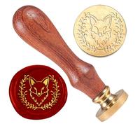 DELORIGIN Sceau de Cire en Forme de Couronne de Renard Tampon en Relief Scellage Amovible 1" tête de Tampon de Cire en Laiton avec Manche en Bois pour Enveloppe D'Invitation de Fête de Mariage