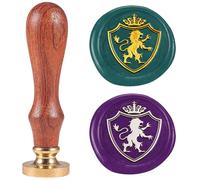 DELORIGIN Sceau de Cire en Forme de Lion avec Bouclier Médiéval Tête en Laiton Amovible de 25mm avec Manche en Bois Tampon de Cire à Cacheter pour Cartes D'Invitation Décoration de Festival Cadeau
