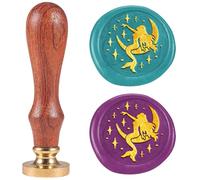 DELORIGIN Sceau de Cire Sirène Lune 25mm Tête en Laiton Amovible avec Manche en Bois pour Cartes Invitations de Noël Emballage Cadeau de Vin
