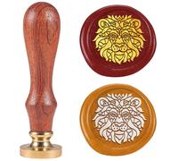 DELORIGIN Tampon à cacheter en forme de totem lion de 2,5 cm - Tête en laiton amovible avec poignée en bois - Pour amoureux des animaux, carte de vœux, lettres, invitations, carte cadeau