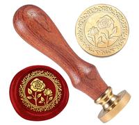 DELORIGIN Tampon de Cire à Cacheter en Forme de Couronne de Roses de Tampon de Scellement Vintage Tête en Laiton Amovible avec Manche en Bois Cire à Cacheter pour Enveloppe Carte Lettre Fête Mariage
