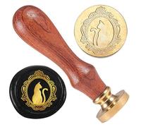 DELORIGIN Tampon de Cire Chat Miroir Tampon de Scellage de Cire de Chat Tampon à Tête en Laiton de 25mm Tampon de Sceau de Cire Rétro pour Emballage de Cadeaux Enveloppes Cartes Lettres Paquets de Vin