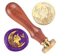 DELORIGIN Tampon de Cire Papillon Chat Lune Timbre de Scellage de Cire de Lune 25mm Tampon à Tête en Laiton Tampon de Sceau de Cire Rétro pour Emballage de Cadeaux Enveloppes Cartes Lettres Paquets