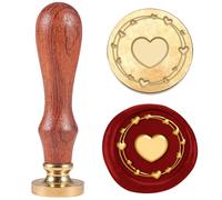 DELORIGIN Tampon de Sceau de Cire en Forme de Cœur 3D Tampon en Relief Tête de Tampon de Sceau de Cire Amovible en Laiton de 25mm avec Manche en Bois pour les Invitations de Mariage Saint Valentin