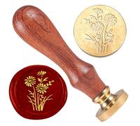DELORIGIN Timbre de Sceau de Cire de Fleurs de Marguerite de 25mm Tampons de Scellage Rétro Tampon de Sceau de Tête en Laiton Amovible Cire à Cacheter pour Enveloppe Carte de Voeux Lettre Invitations