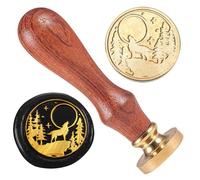 DELORIGIN Timbre de Scellage de Cire de Lune de Wolf Cliff Tête de Tampon de Sceau de Cire en Laiton 25mm Tampon de Cire de Fleur Vintage pour Cartes D'Invitation Emballage Cadeau Enveloppes Paquet