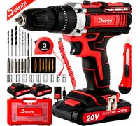 DELPHI Kit visseuse sans fil 20V avec 2 batteries 1.5Ah 50Nm 2 vitesses 25 positions de couple Lumière LED 34 accessoires Perceuse-visseuse sans fil avec coffret
