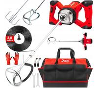 Delphi Mélangeur électrique 2600 W avec 2 agitateurs, 6 vitesses, pour colle, béton, peinture, plâtre avec sac et accessoires M14 940 tr/min