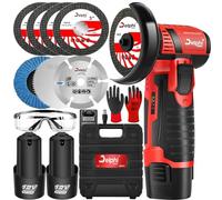 DELPHI Mini meuleuse d'angle à piles 75 mm 12 V 2 piles sans balais mini ponceuse à batterie avec 7 disques de coupe avec mallette