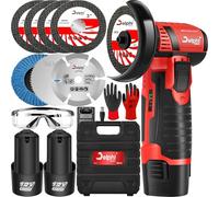 DELPHI Mini Meuleuse d'angle sans Fil 75mm 12V 2 Batteries Moteur Brushless Rechargeable Mini Ponceuse Puissante Mini Akkuflex 7x Disques de Coupe avec Cas de Transport