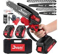Delphi Mini Tronçonneuse à Batterie 21V 800W - Scie d’Élagage Électrique 4" et 6" avec 2 Batteries, Mini Tronçonneuse pour Couper Branches, Bois, Palettes et Petits Arbres
