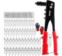 DELPHI Pince à riveter avec 500 rivets aveugles en 4 tailles 2,4 I 3,2 I 4,0 I 4,8 mm Pince à riveter professionnelle avec mallette et gants