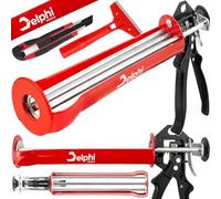 Delphi Pistolet à cartouche en silicone de 330 ml et grattoir - Triple barre de pression pour l'application de masses à haute viscosité - Pistolet en silicone pour acrylique, mortier, silicone et