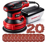 Delphi Ponceuse excentrique 125 mm avec aspiration et 20 papiers abrasifs - Ponceuse excentrique 300 W avec 6 vitesses (7000-14000 tr/min) pour bois, meubles, plastique et métal