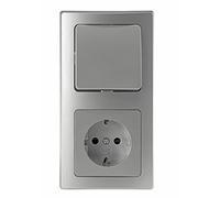 Delphi Prise avec interrupteur - Prise de courant 250 V avec interrupteur va-et-vient - Cadre 2 compartiments - Montage encastré - Couleur : gris argenté